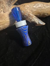 Custom Black/Blue Laminate Double Reed Duck Call With Frosted Aluminum Band
