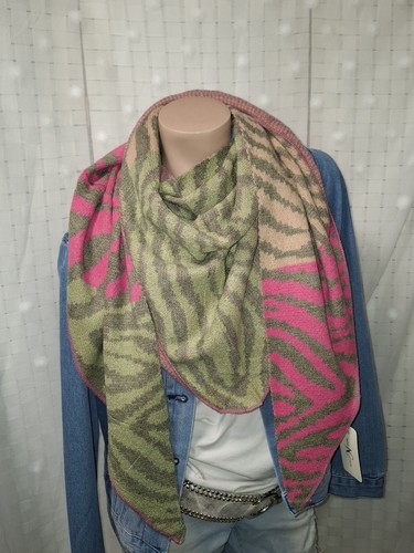Dreieck Schal Stola Tuch oliv khaki pink zebra NEU Viskose Strick Winterschal - Picture 2 of 7