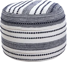 Ox Bay Ella Blue/White Striped Hand-Woven Natural Cotton Ottoman Pouf