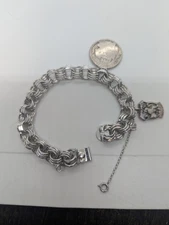 Elco Rhodium Plated Sterling Silver Charm Bracelet With Charms 7.5" 28g Germany