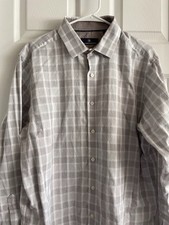 Hart Schaffner Marx Shirt Mens XL Gray White Plaid Button Up Long Sleeve Cotton