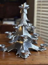 Vintage Pewter Christmas Tree Decorative Holiday Candle Holder