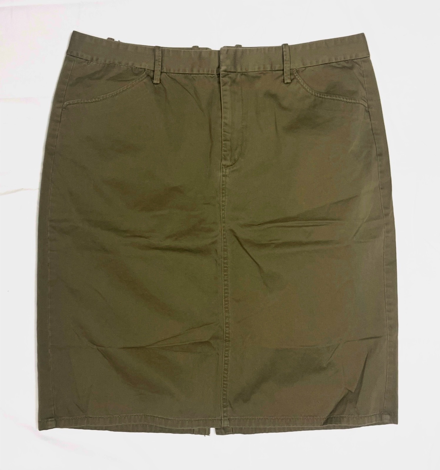Co Ralph Lauren Women 16 Olive Green Chino Skirt Cotton Knee