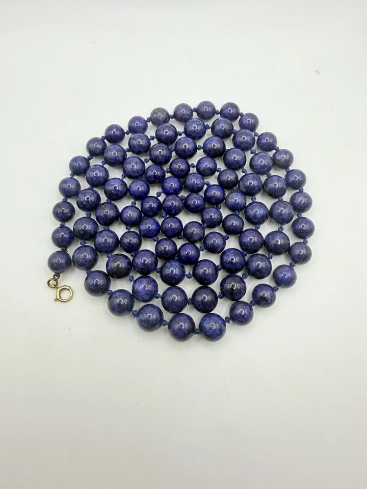 Винтажный 14K желтое золото синий лазурит бисером 40» ожерелье длиной 8 мм бисер - Изображение 2 из 4