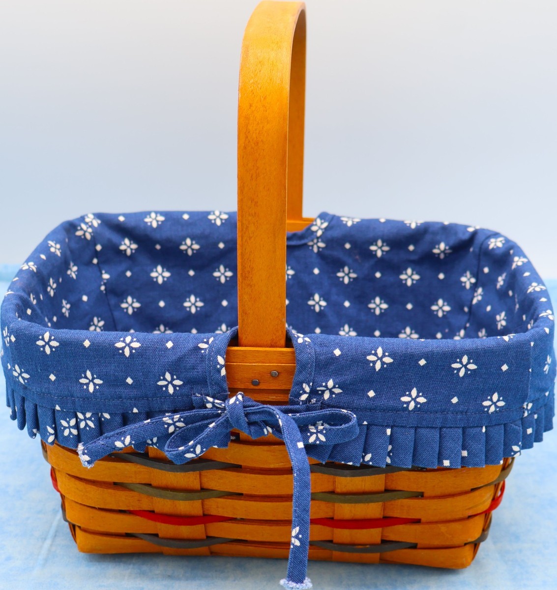 Longaberger 1996 Basket w Fixed Handle Blue Liner Protector USA
