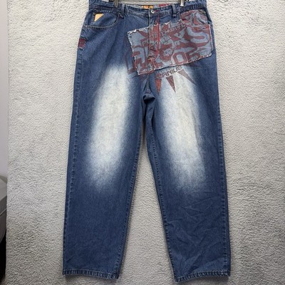 VTG Akademiks Men s Loose Blue Jeans 90s Y2K Embroidered Distressed 40x36
