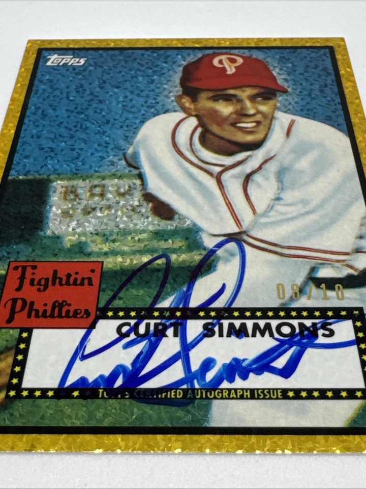 2011 Topps Lineage autógrafo reimpresión refractor dorado Curt Simmons #RA-CSI 8/10 Foto 3 de 4