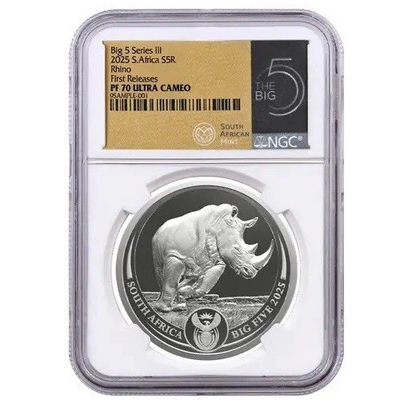 #ad 2025 South Africa 1 Oz Silver Big 5 III Rhino PROOF NGC PF70UC FR Intl Customer $199.95