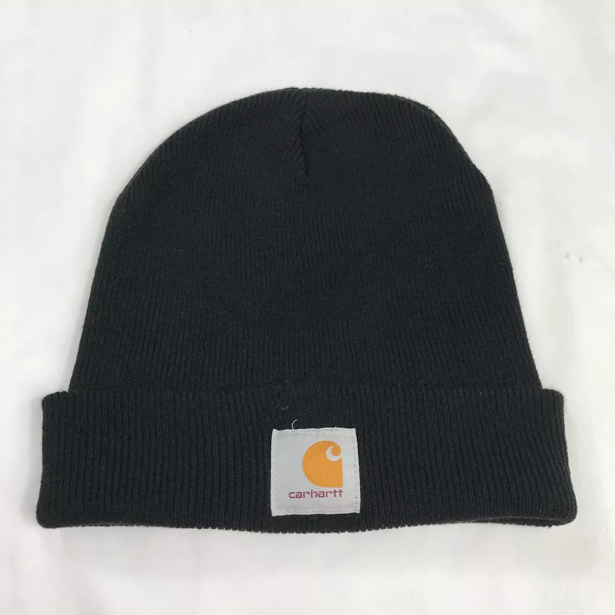 Carhartt Beanie Hat One Size Unisex Black Knit Stretch Logo Patch Toboggan