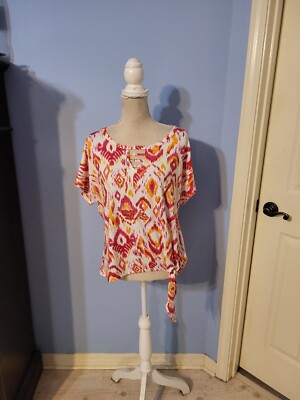 Absolutely Famous Medium Blouse Womens Multicolored Short Sleeve Geometric 