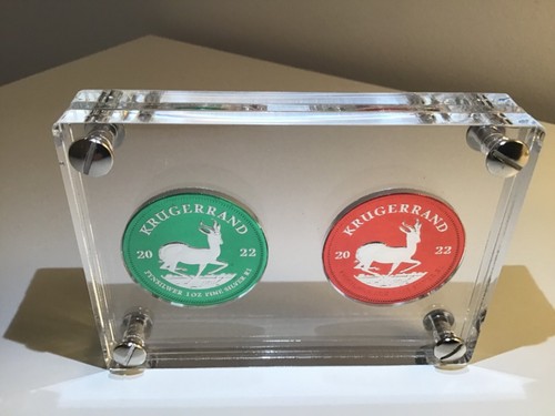 2 x 1 oz Silber Krügerrand 2022 im Acryl Aufsteller Set Red & Green Space - Bild 6 von 15