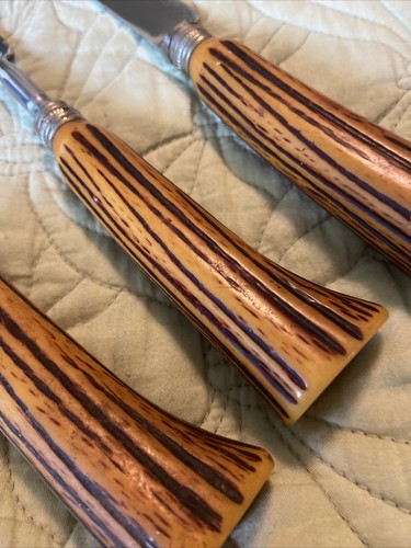Bakelite Carving Set Sheffield England Stainless Faux Horn Vintage 3 Piece 13” - Picture 7 of 8