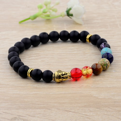 7 Chakra Healing Balance Beaded Yoga Reiki Golden Buddha Natural Stone Bracelets - Picture 7 of 7