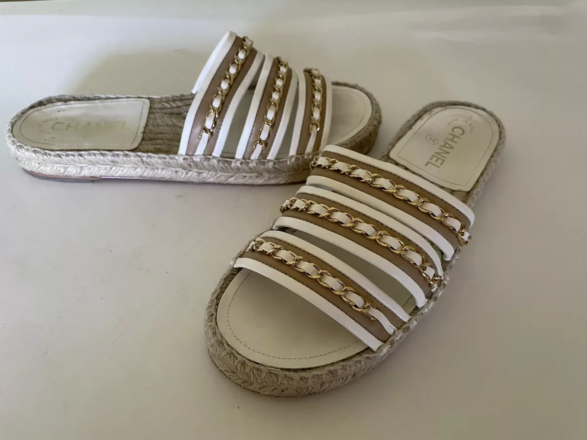 Chanel White and Beige Leather Espadrilles size 40