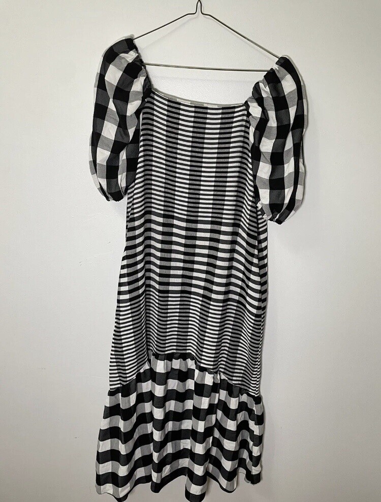 Topshop Black And White Bubble Textured Midi Check Dress Size 8 Tall | eBay