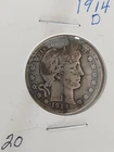 1914-D Barber Quarter.  Silver Eagle Wing Partially Covers E In "United"