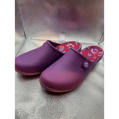 Crocs Womens Purple Slip-On Clogs Size 10W Mules Purple & Red Pattern insole