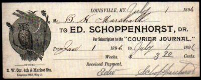 Ed Shoppenhorst - Louisville Ky 1896 - Courier Journal - Check Letter Head Bill