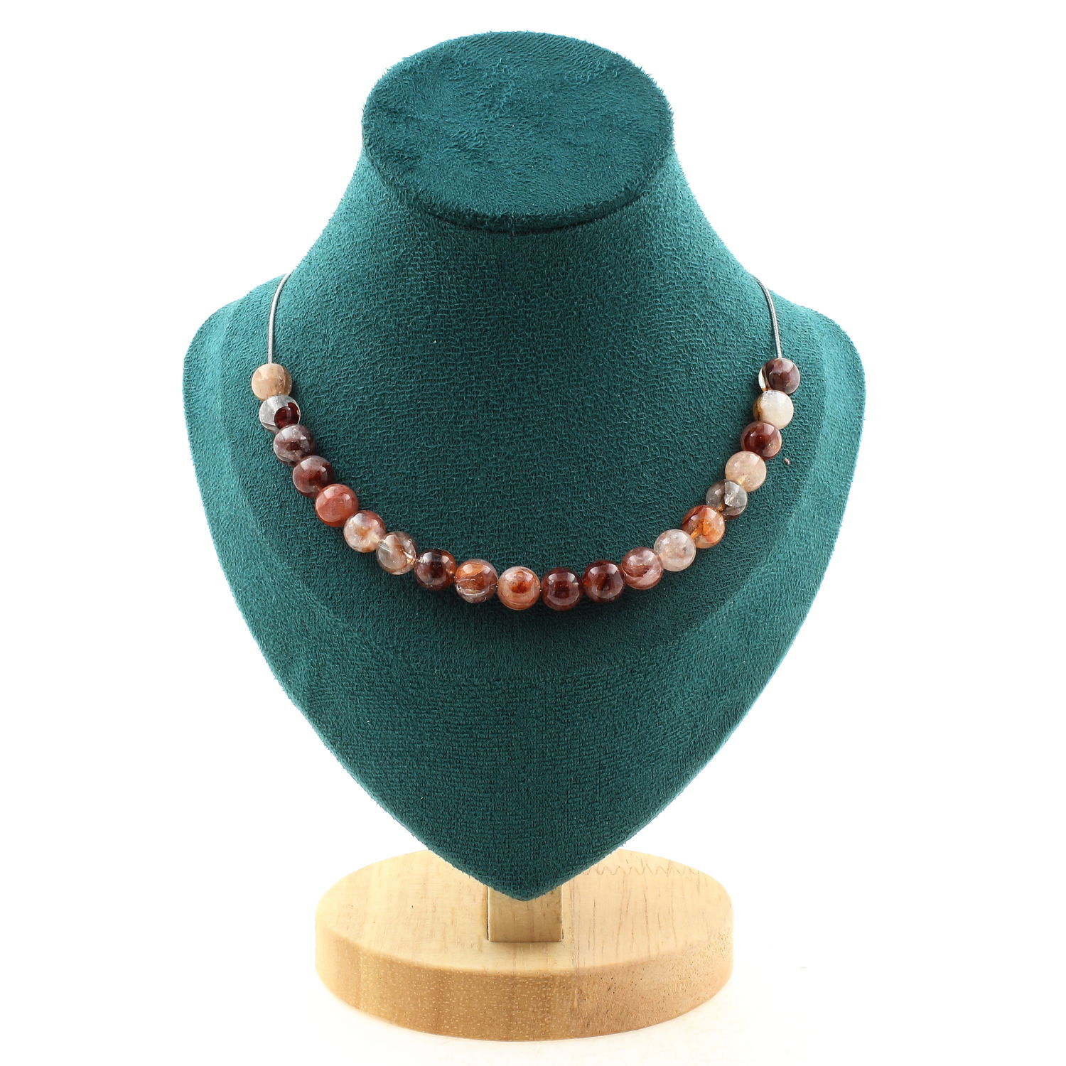 Collier Quartz Hématoïde de Madagascar 8mm en acier inoxydable de qualité joaillerie