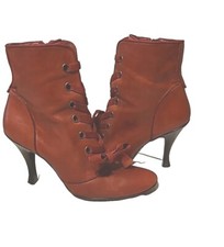 Vtg Victorian Style Boot Red Leather Whimsigoth Dark Romantic Witchy Vamp Laces