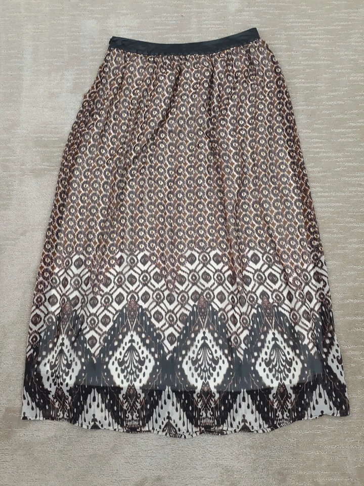 Maxi Falda Para Mujer Cato 8 Marrón Paisley Gasa Imitación Cuero Banda Boho Festival Foto 3 de 4