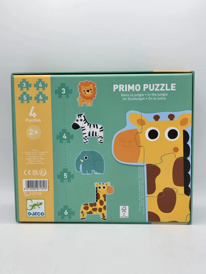 DJECO Primo 4x Puzzle Im Dschungel Tiere 18-teilig 2+ Lernspiel Spielzeug - Bild 4 von 4