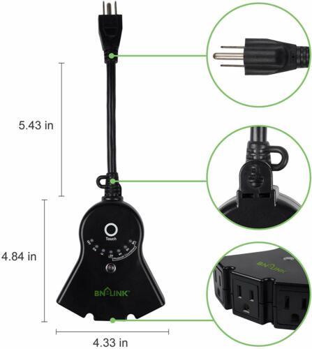 BN-LINK Outdoor Touch Sensor Timer Outlet With Photocell Light Sensor Waterproof - Picture 3 of 6