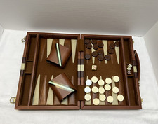 VTG 1970s Classic Backgammon Game Set Folding Brown Travel Attache Case READ