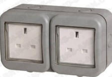 Image of BG Weatherproof IP55 13Amp Unswitched 2 Gang Outdoor Socket with Cover##✅