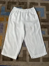 Cynthia Rowley White Linen Pull On Pants Ankle Cropped Wide Leg Pockets Size XL