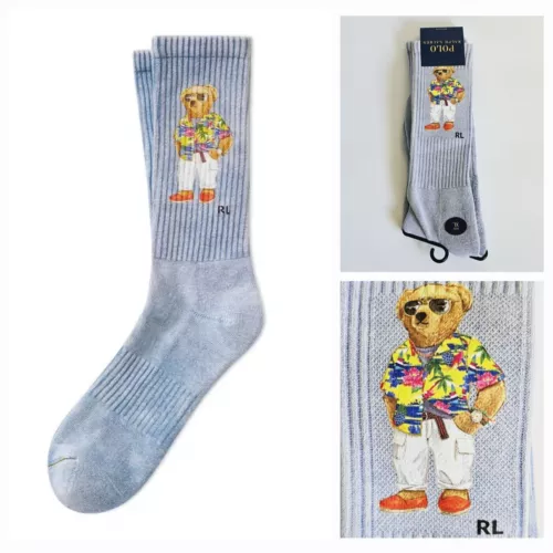 New Polo Ralph Lauren Men’s XL Blue Beach Bear Crew Socks Hawaiian Shoe 12-17 NW