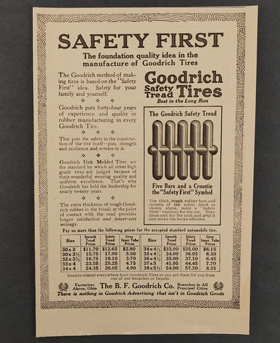 1914 Goodrich Tires Print Ad ~ Akron, OH ~ Safety Tread Molded Tires