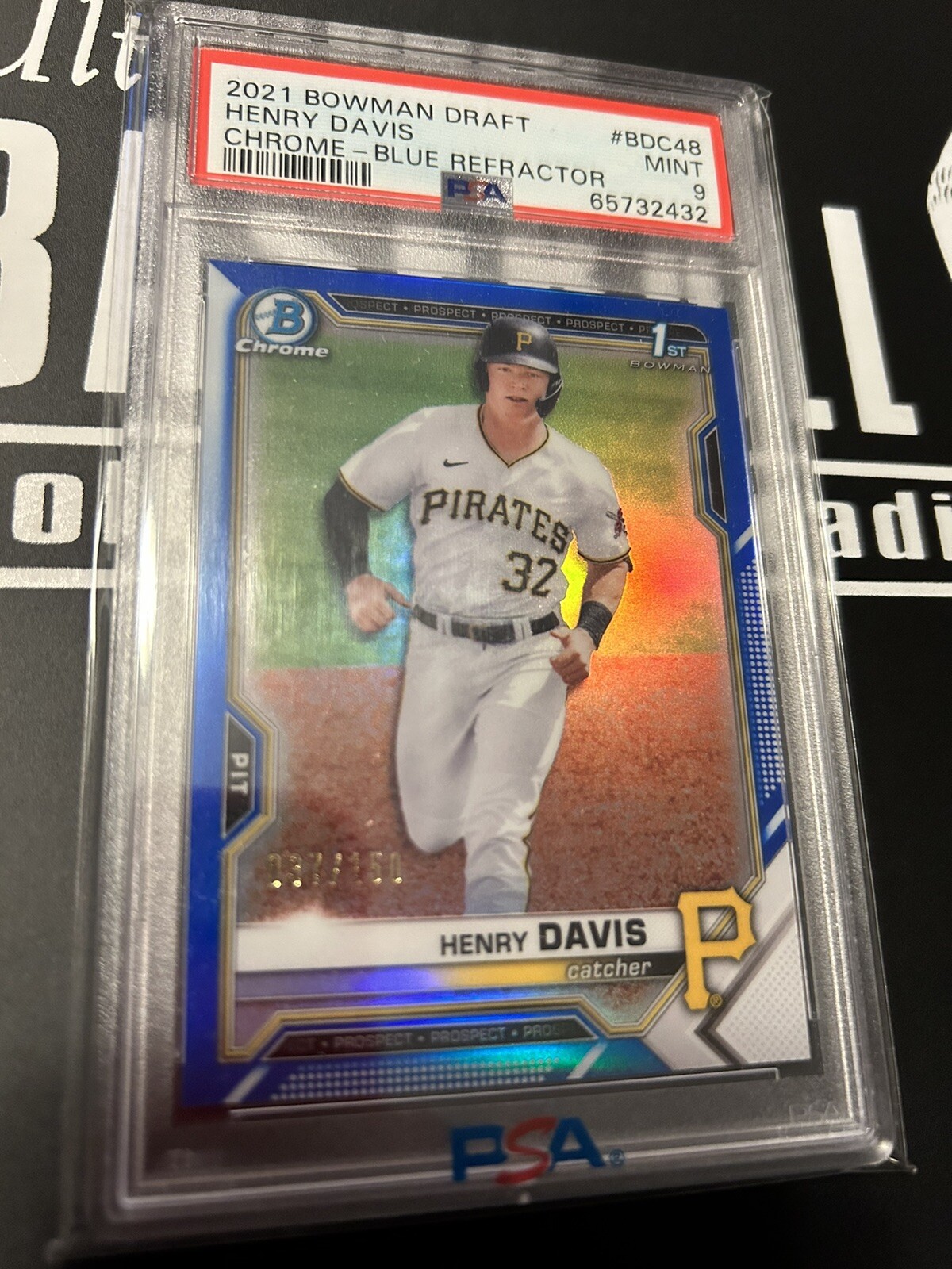 Henry Davis 2021 1st bowman chrome blue refractor #’d 037/150 PSA9