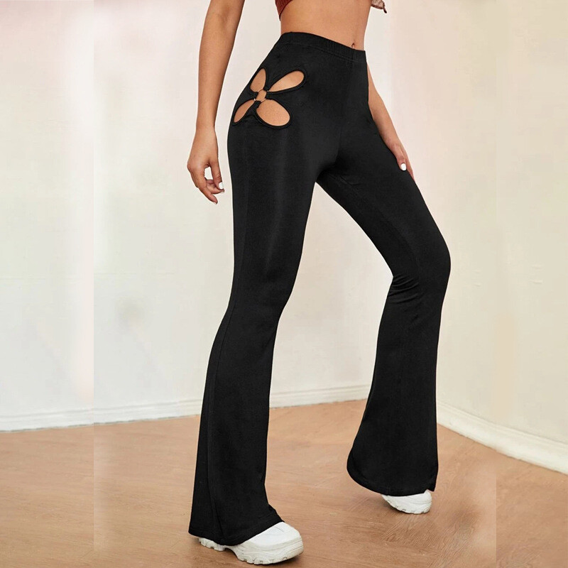 Women's Cut Out High Waist Flare Pants Hollow Out Bootcut