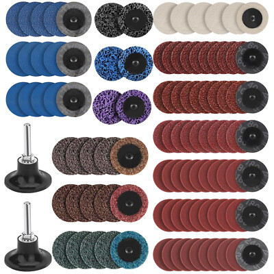 104Pcs 2'' Roll Lock Sanding Disc Set 40-240 Grit 1/4 Shank for Drill Die Grinder