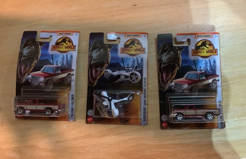 Matchbox Jurassic World 2023 (2) '86 Ford F-150 (1) Rapid Rescue Copter Lot Of 3