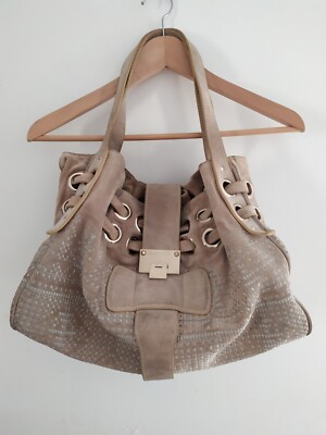 Jimmy Choo Handtasche Modell Ramona Wildleder beige silber Top Zustand