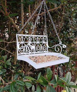 White Metal Hanging Swing Seat Bird Feeding Station Seed Nut