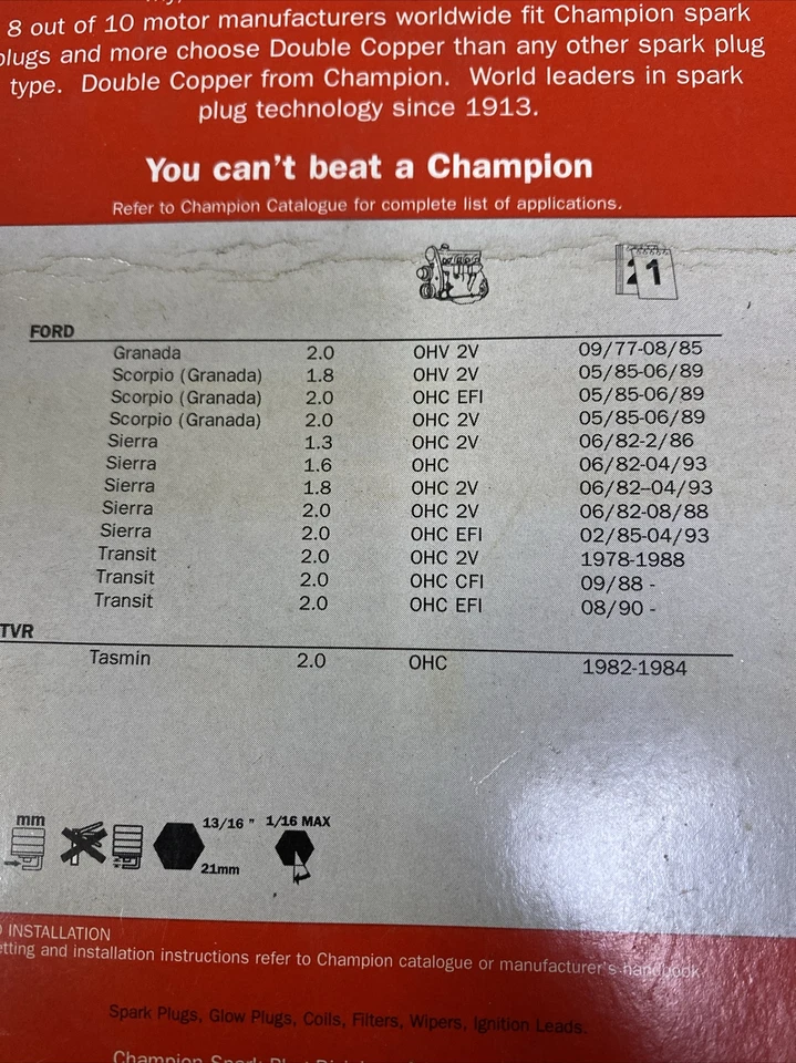 Four Spark Plugs Champion RF7YCC FORD Sierra Granada Scorpio Transit TVR Tasmin - Image 2 of 2