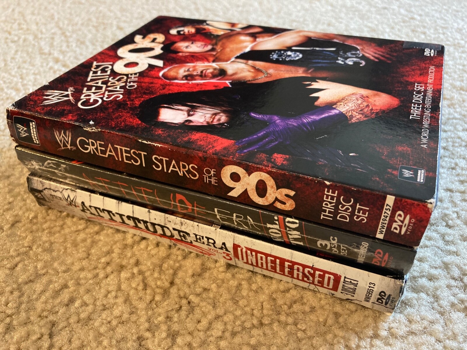 Set of 3 WWE DVD Sets Attitude Era Vol. 2 and 3, plus Greatest Stars