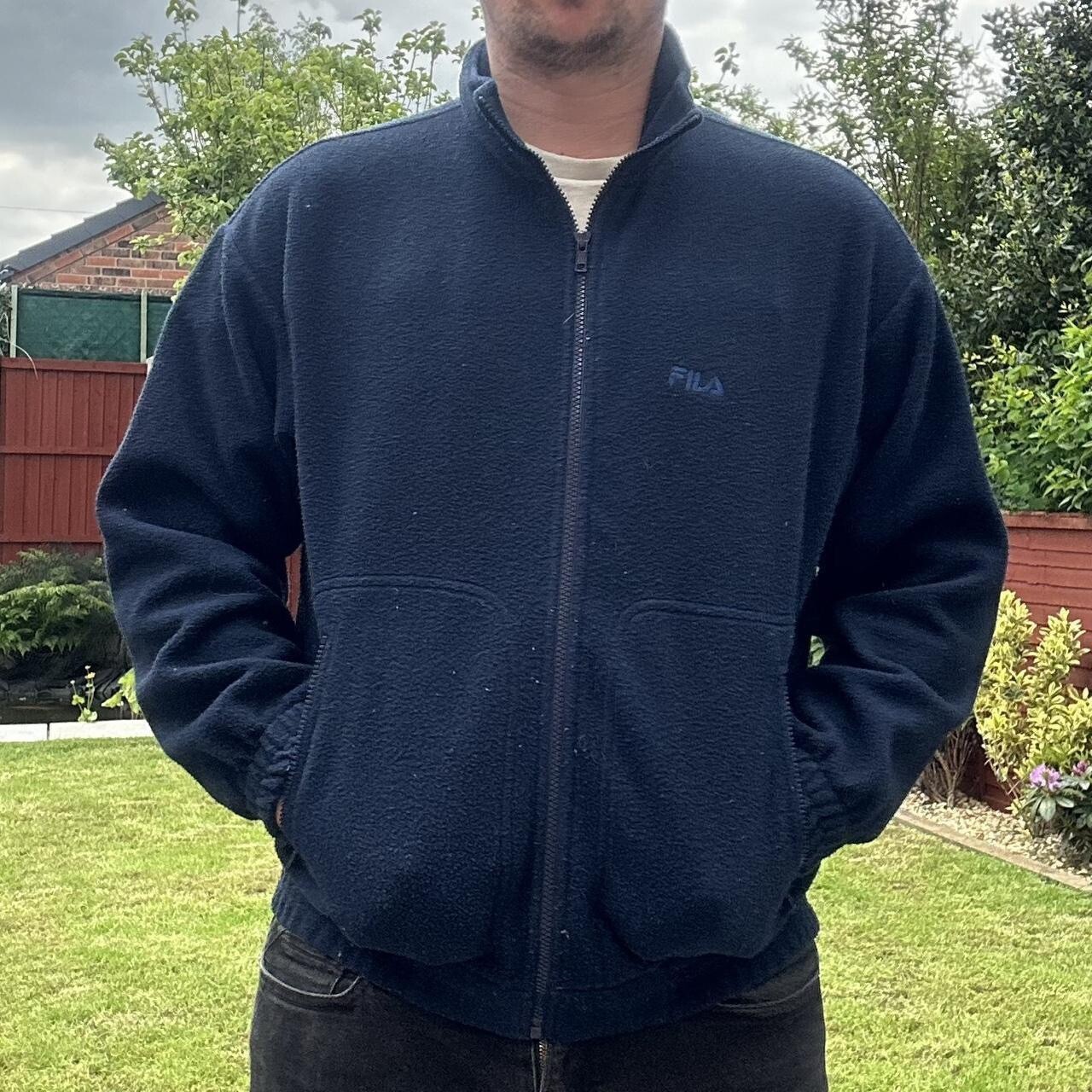 FILA Giacca Pile Uomo Taglia XL Navy Giacca a Vento Full Zip Pile Maglione