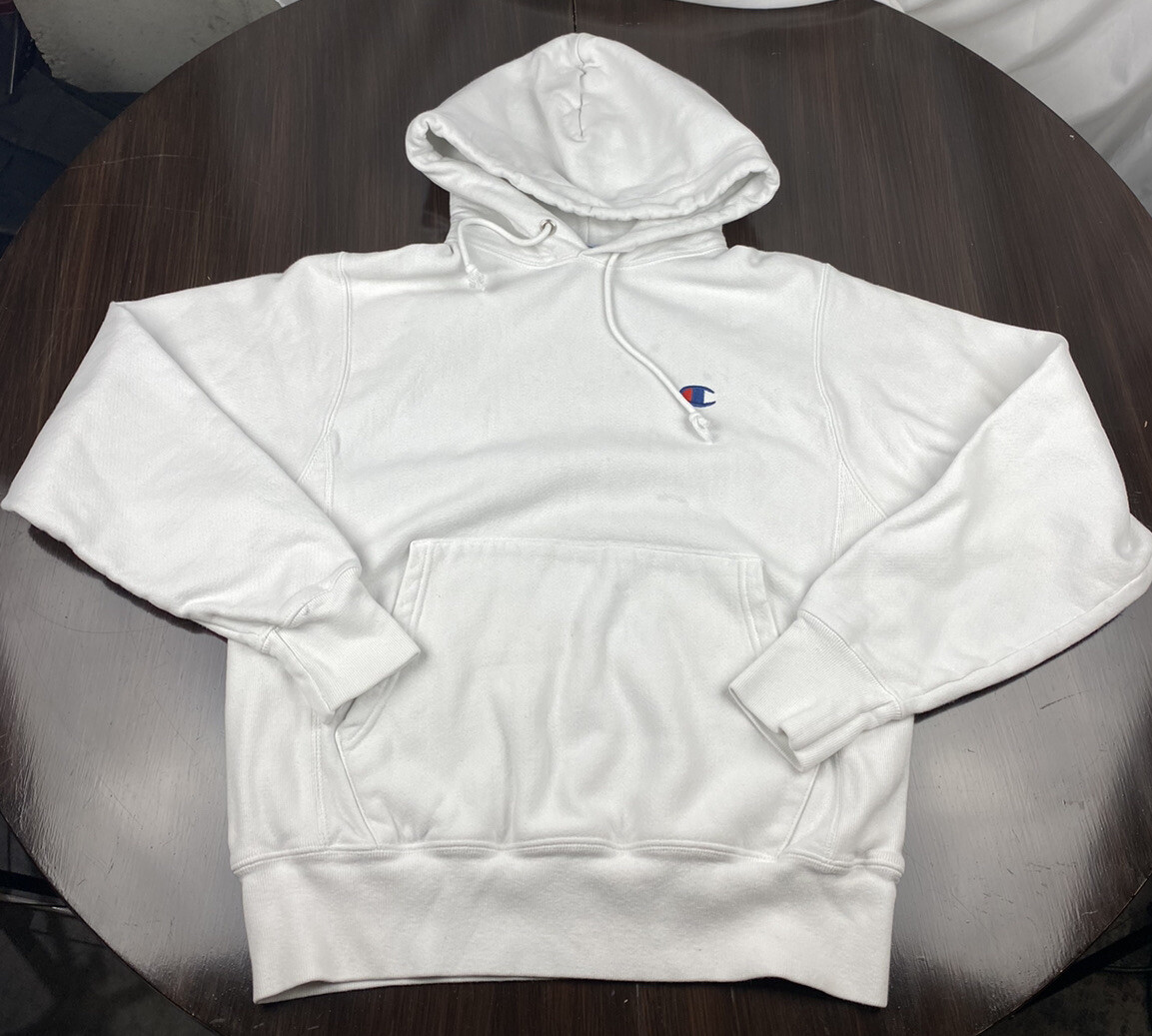 Vintage Champion Reverse Weave Hooded Sweatshirt Men's S White