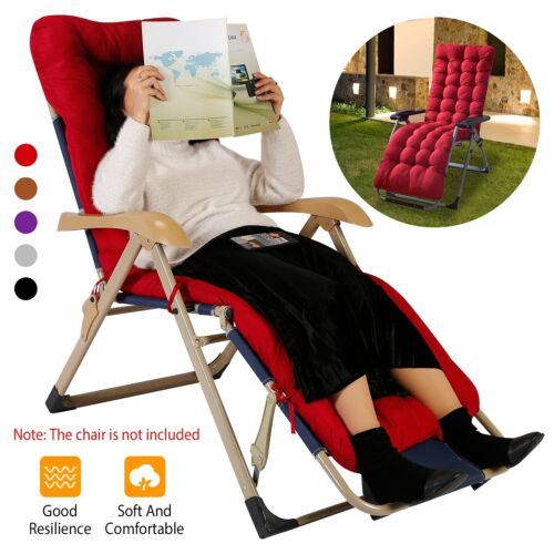 67"Lounge Chair Cushion Tufted Soft Outdoor Rocking Seat Deck Chaise Pad W/ Ties - Picture 3 of 75