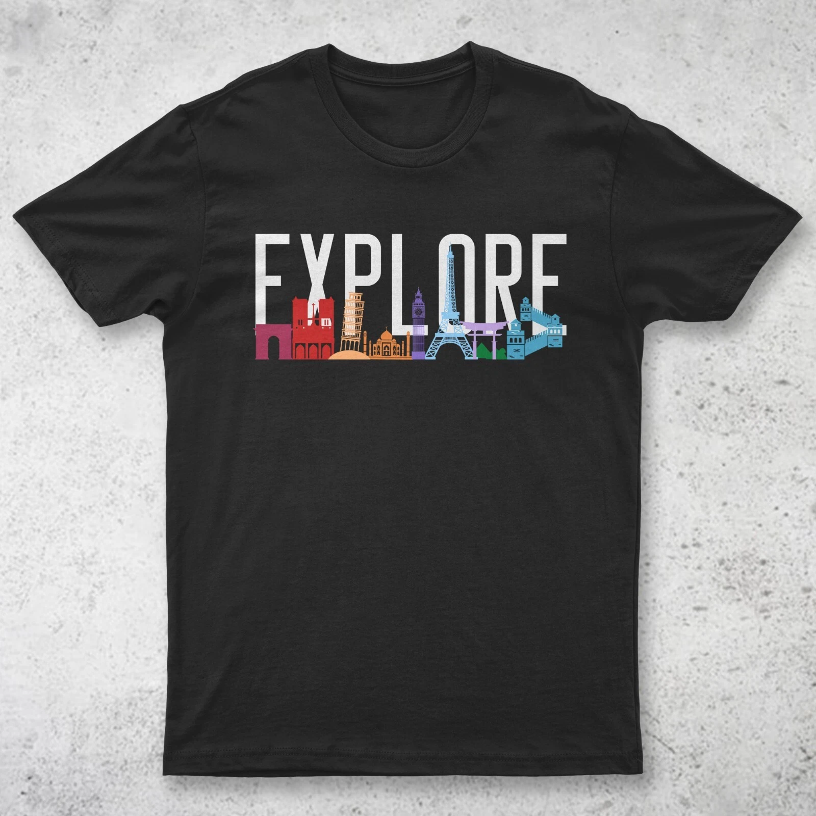 Explore T-shirt by Berts - Short Sleeve Round Neck Black Tee for Men Women