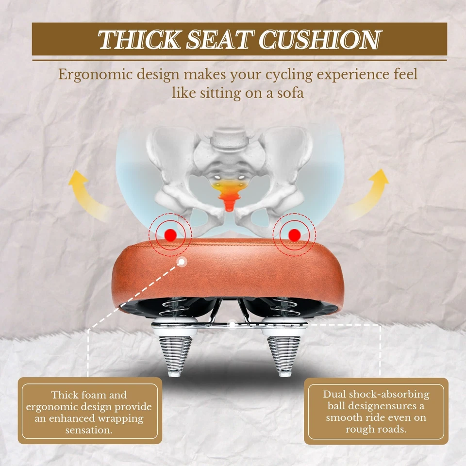 Wide Bike Seat for Men and Women Comfort - Brown Bicycle Seat Cushion - Image 3 of 4