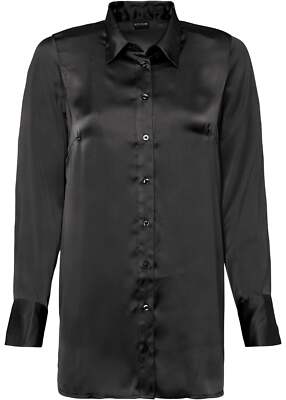 Satin-Longbluse Gr. 44 Schwarz Damen Langarm-Bluse Shirt Hemd Oberteil Neu