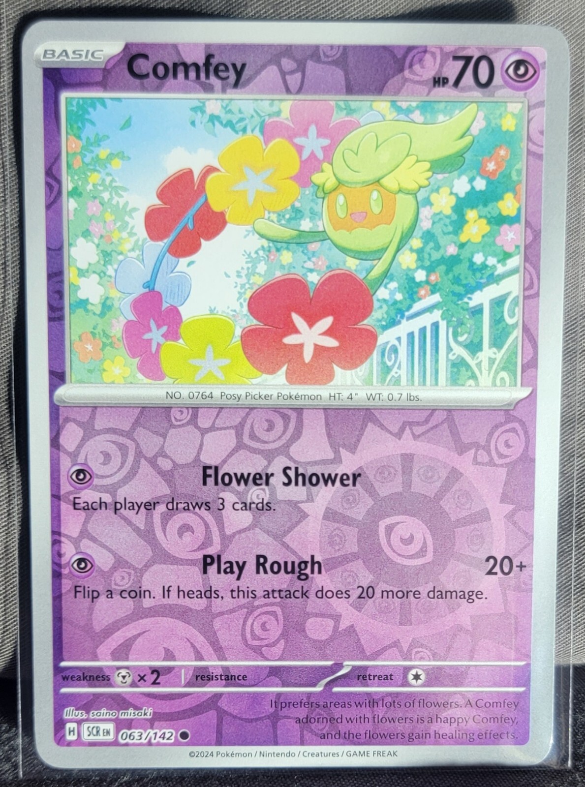 Comfey Card Pokemon TCG Card Comfey 063/142 S&V Stellar Crown Common Reverse Holo ...