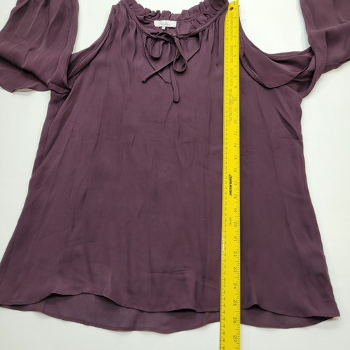 Parker Blouse Women Medium Eggplant 100% Silk Cold Shoulder Romantic Old Money - Picture 4 of 10