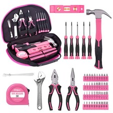 63 PCS Pink Tool Set Household Kit With Bag For Women Home Garage College