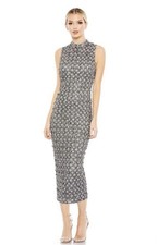 Mac Duggal 10780 Sz 16 Gray Silver Embellished Column Midi Gown $598